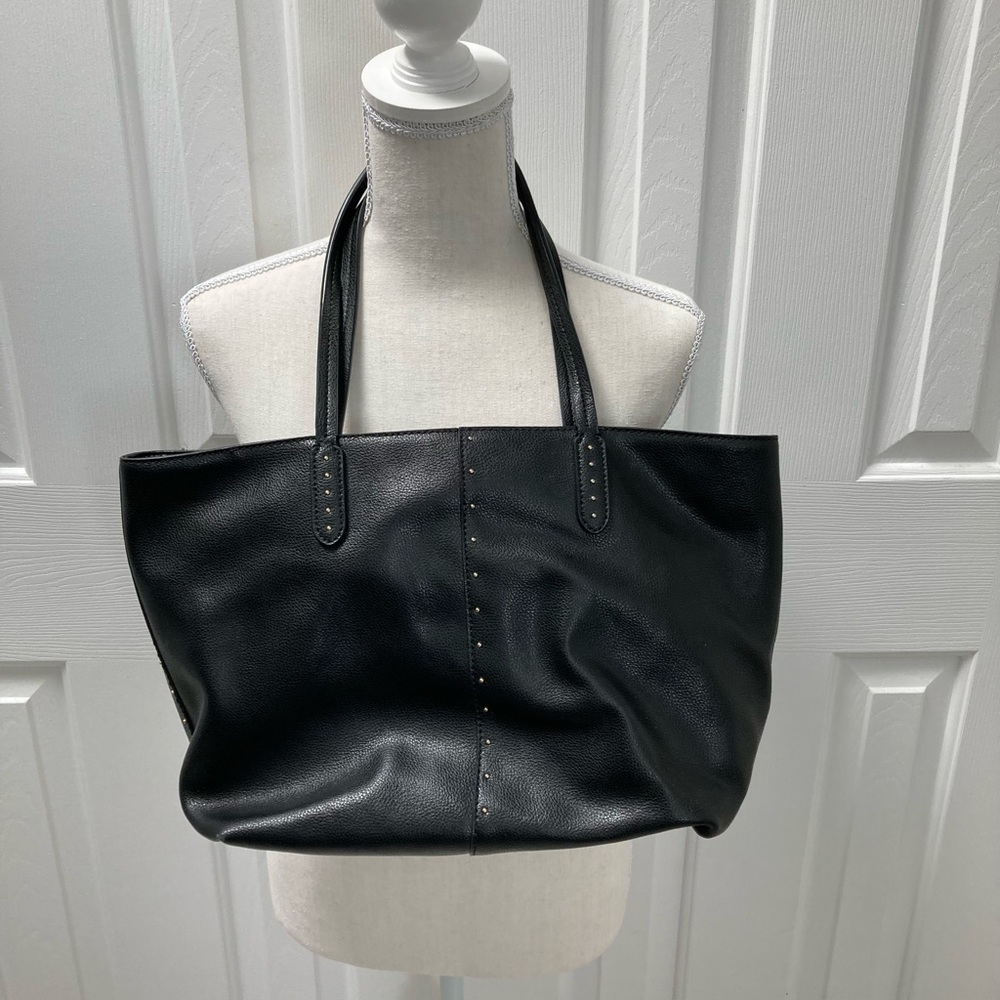 Ralph Lauren Large Black Leather with Studs Zippered Tote Bag NWOT - Picture 3 of 8